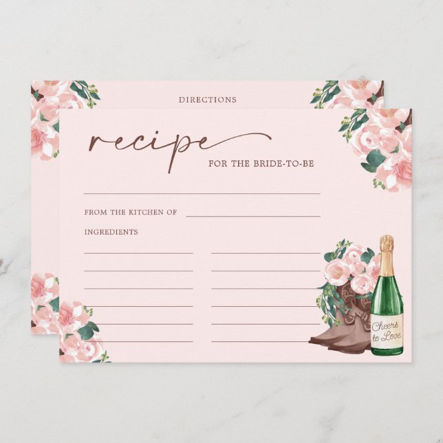 Tarjeta de recetas florales de champán Bubbly (Anverso / Reverso)