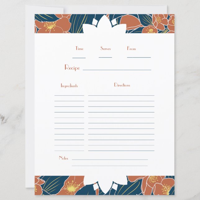 Tarjeta de recetas florales otoñales para recetas  (Anverso)