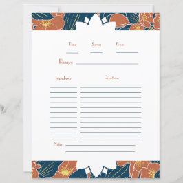 Tarjeta de recetas florales otoñales para recetas 