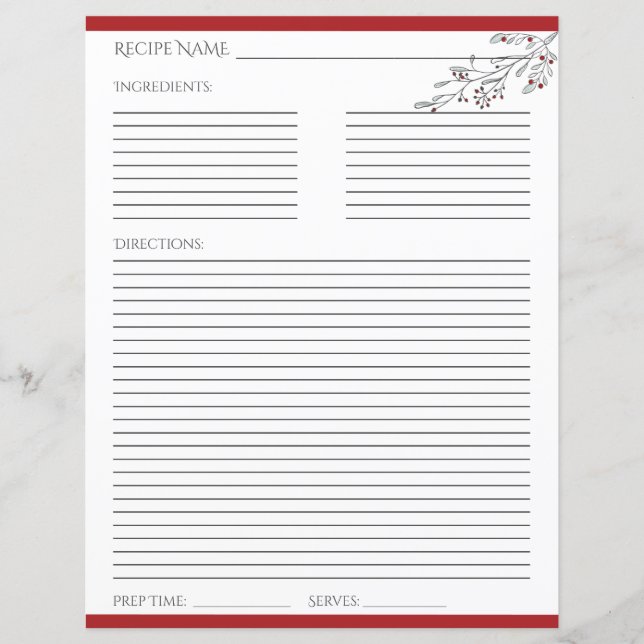 Tarjeta de recetas Foliage and Berries para navida (Anverso)