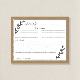 Tarjeta de recetas Kraft & Rustic Bridal Shower