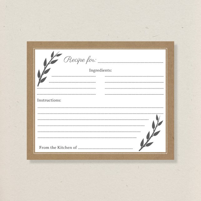 Tarjeta de recetas Kraft & Rustic Bridal Shower (Kraft & Rustic Bridal Shower Recipe Card)