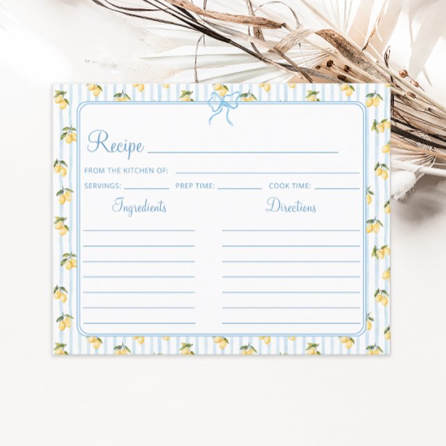 Tarjeta de recetas Lemon Blue Italian Bridal Showe (Subido por el creador)
