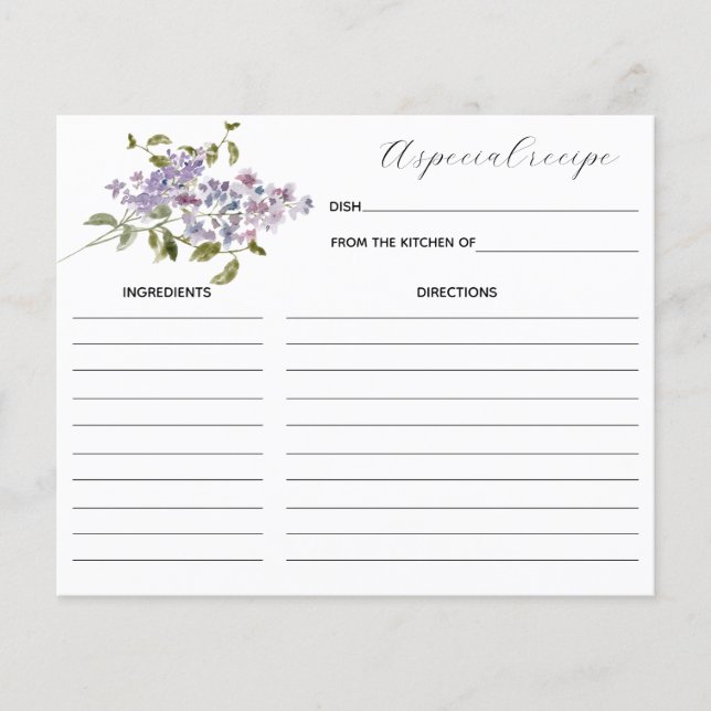Tarjeta de recetas Lilac y Lavender (Anverso)