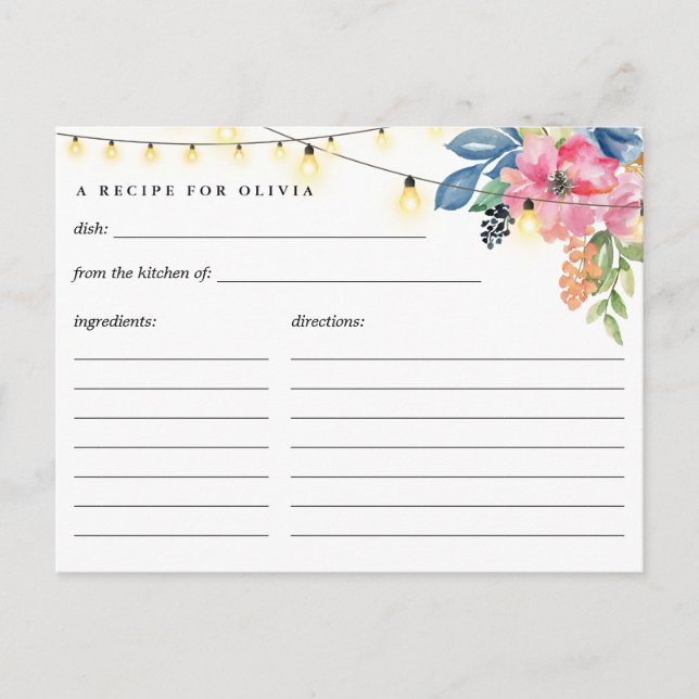 Tarjeta de recetas para Fiesta de jardín, flores y (Anverso)