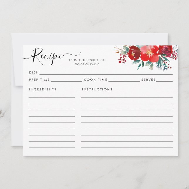Tarjeta de recetas para Navidades florales moderno (Anverso)