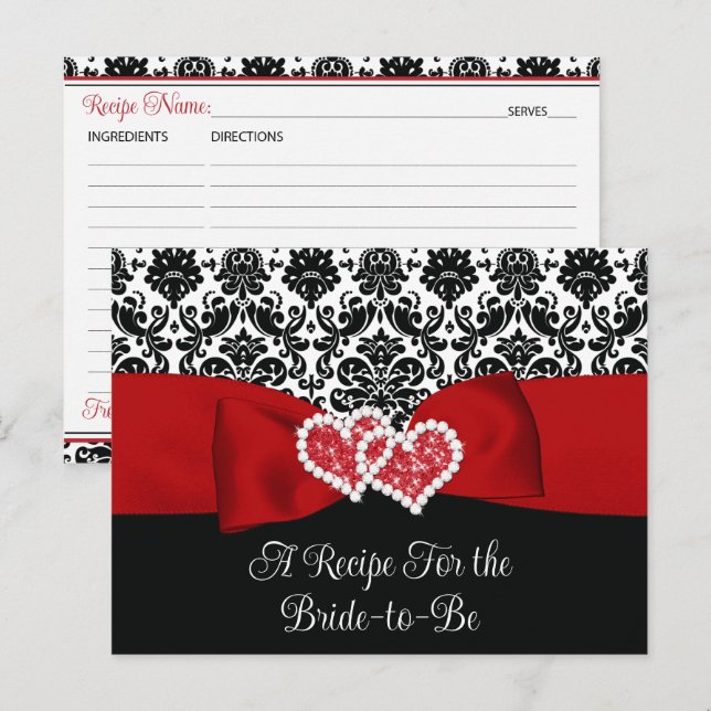 Tarjeta de recetas para novias Red, Black, White L (Anverso / Reverso)