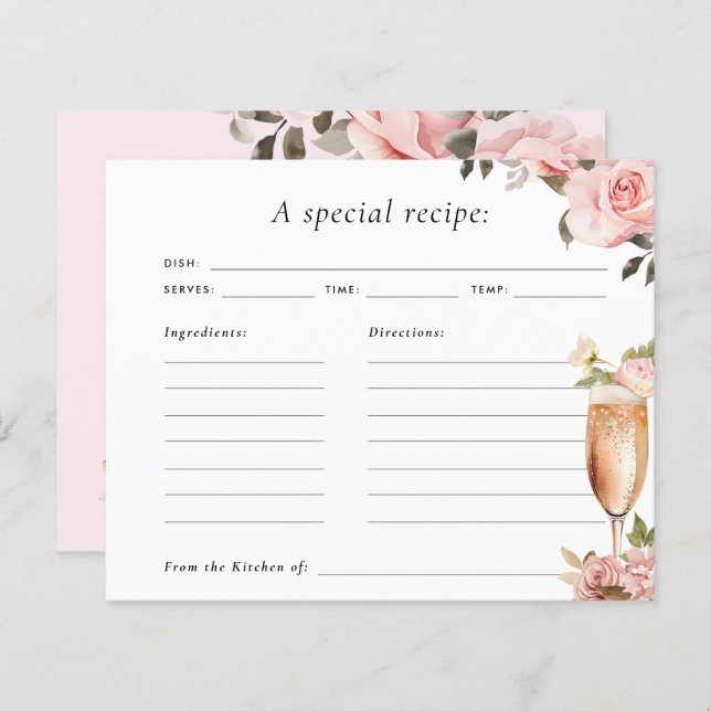 Tarjeta de recetas para Petales y Prosecco Bridal  (Anverso / Reverso)