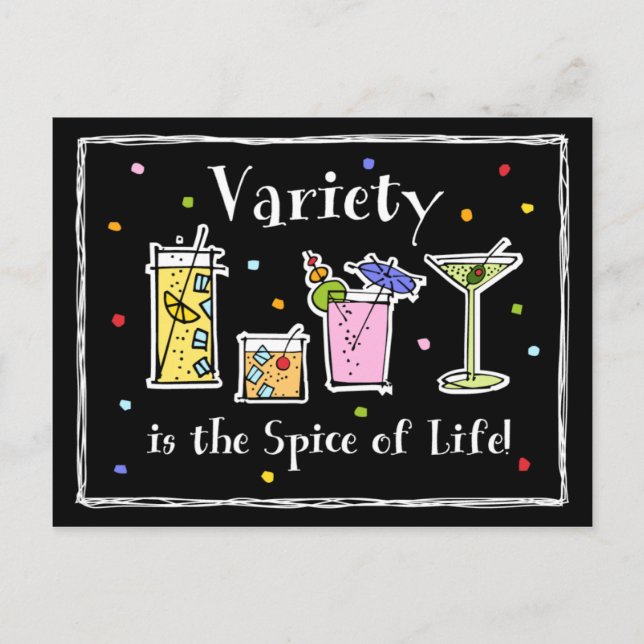 Tarjeta de recetas para variedad de cócteles (Anverso)