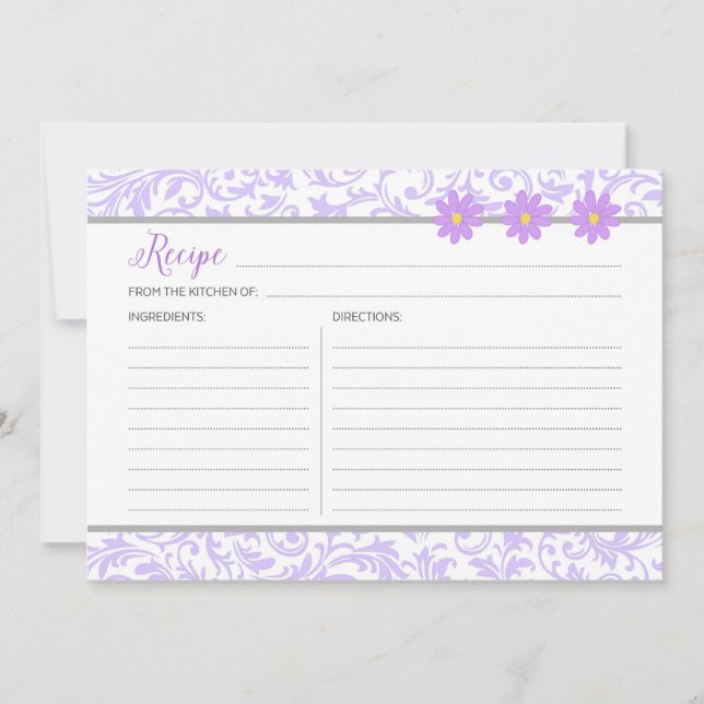 Tarjeta de recetas Pastel Purple Floral (Anverso)
