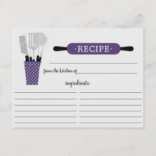 Tarjeta de recetas Retro Purple Rolling Pin Kitche