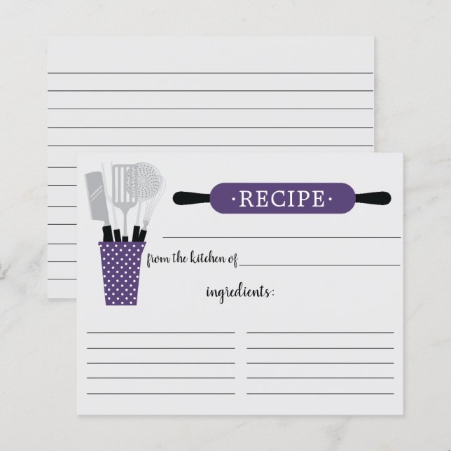 Tarjeta de recetas Retro Purple Rolling Pin Kitche (Anverso / Reverso)