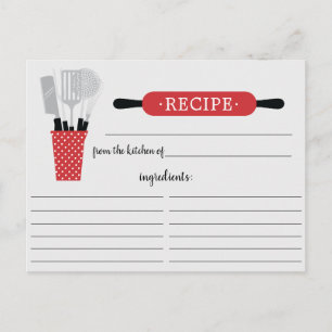 Tarjeta de recetas Retro Red Rolling Pin Kitchen T
