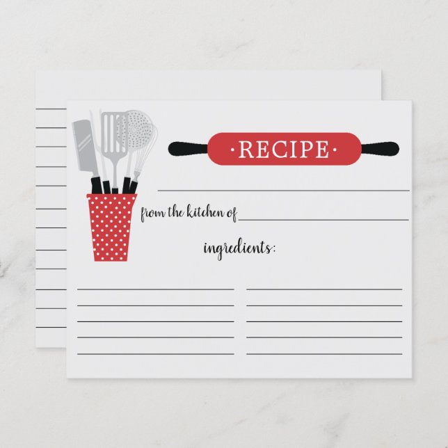 Tarjeta de recetas Retro Red Rolling Pin Kitchen T (Anverso / Reverso)