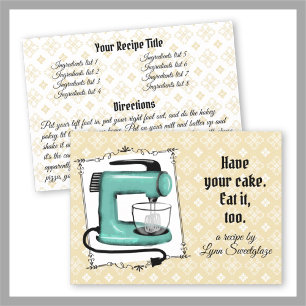 Tarjeta de recetas retro stand mezclador de cocina
