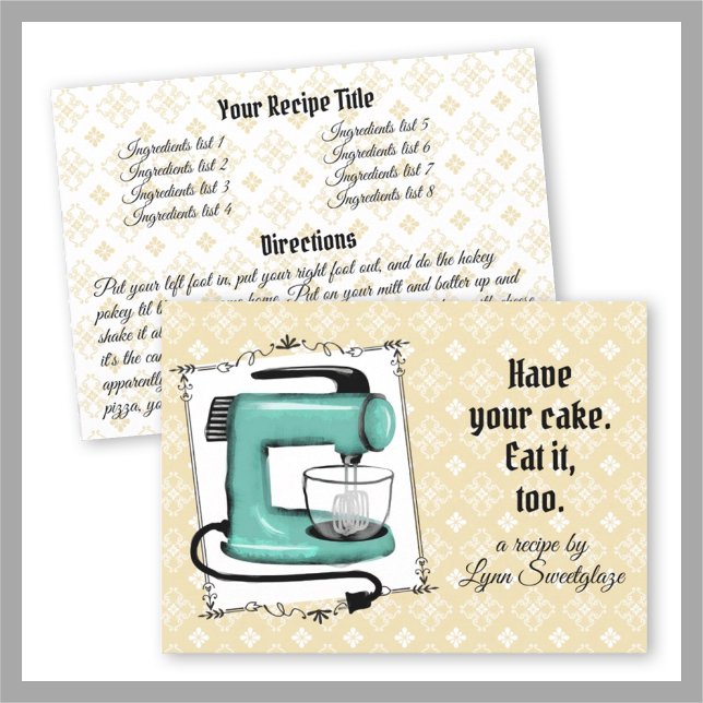 Tarjeta de recetas retro stand mezclador de cocina (Subido por el creador)