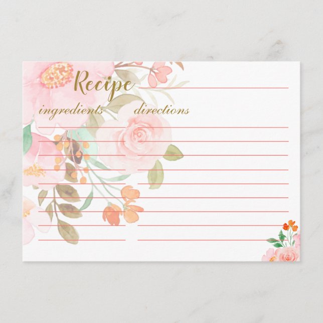 Tarjeta de recetas Rubor Floral Pink Bridal Shower (Anverso)