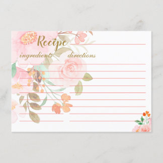 Tarjeta de recetas Rubor Floral Pink Bridal Shower