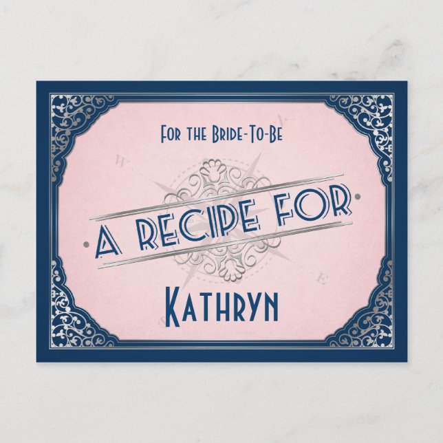 Tarjeta de recetas Rubor rosada para la novia (Anverso)
