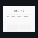 Tarjeta de recetas simple en blanco y negro<br><div class="desc">Simple tarjeta de recetas en blanco y negro. Incluye texto en blanco y negro con líneas de escritura grises. Título, sirve, tiempo de preparación, tiempo de cocción, temperatura y la cocina de los espacios. Todos los textos, tipos de letra y colores son personalizables. Le invitamos a visitar nuestra tienda Zazzle,...</div>