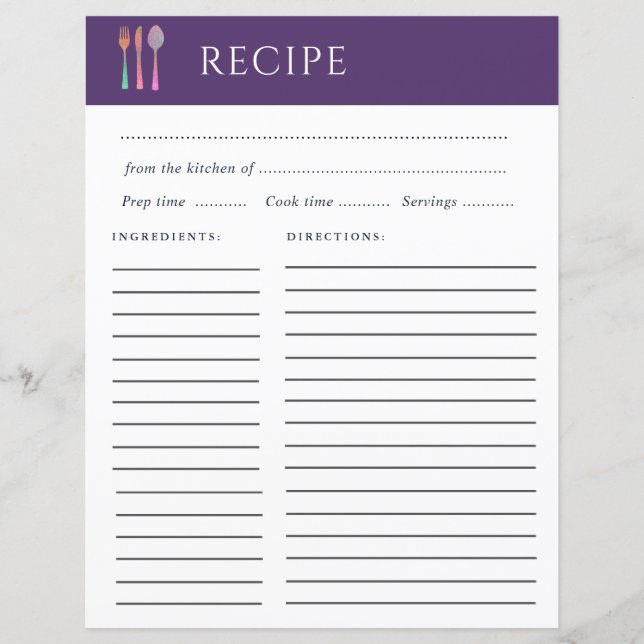 tarjeta de recetas simple y elegante (Anverso)