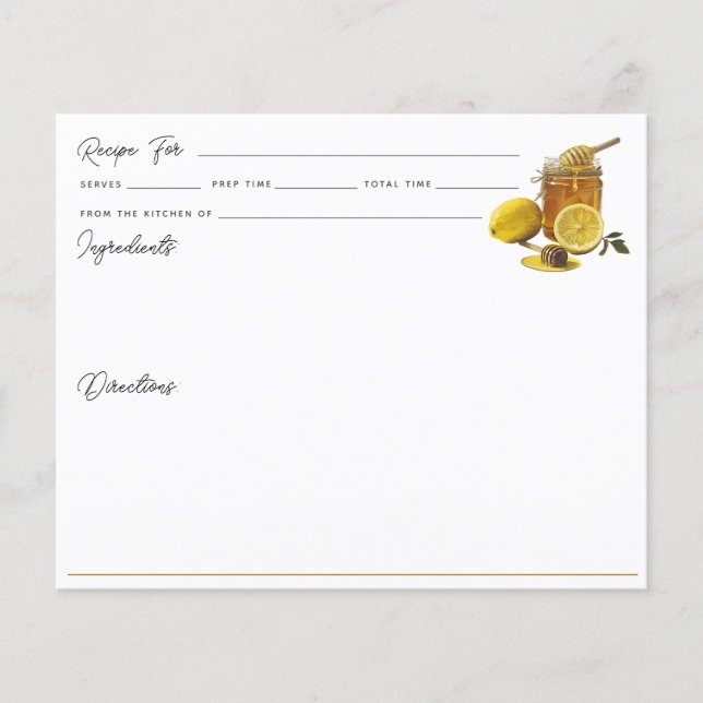 Tarjeta de recetas Watercolor Honey Lemon (Anverso)