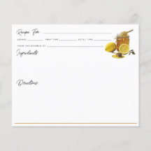 Tarjeta de recetas Watercolor Honey Lemon