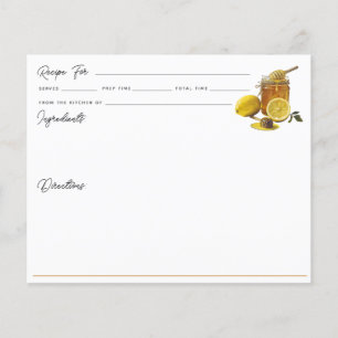 Tarjeta de recetas Watercolor Honey Lemon