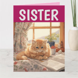 TARJETA DE RECIBIMIENTO DE HERMANA CUTE GINGER CAT