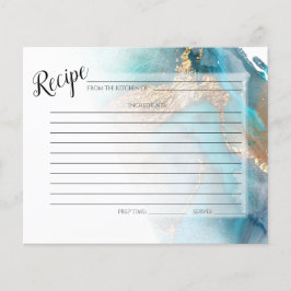 TARJETA DE RECIBO | Oro y tinta de mármol Verde az