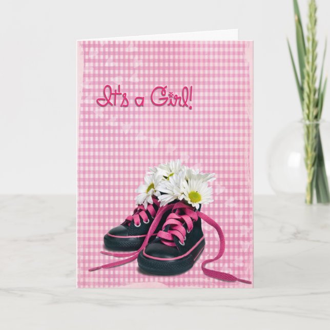 Tarjeta de recién nacido Chica Sneakers (Anverso)