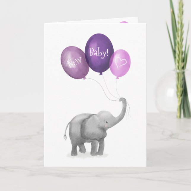 Tarjeta de recién nacido de elefante para bebés (p (Anverso)