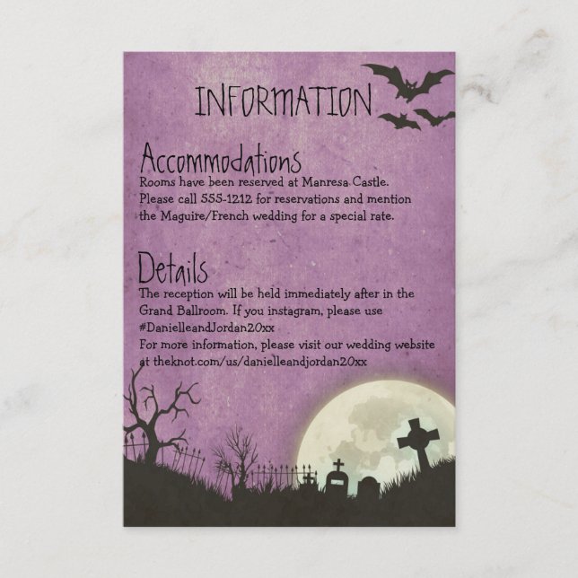 Tarjeta de recinto de Halloween para boda en morad (Anverso)