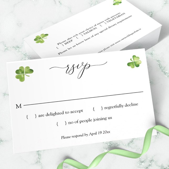 Tarjeta de recinto de shamrock verde rsvp de boda  (Subido por el creador)