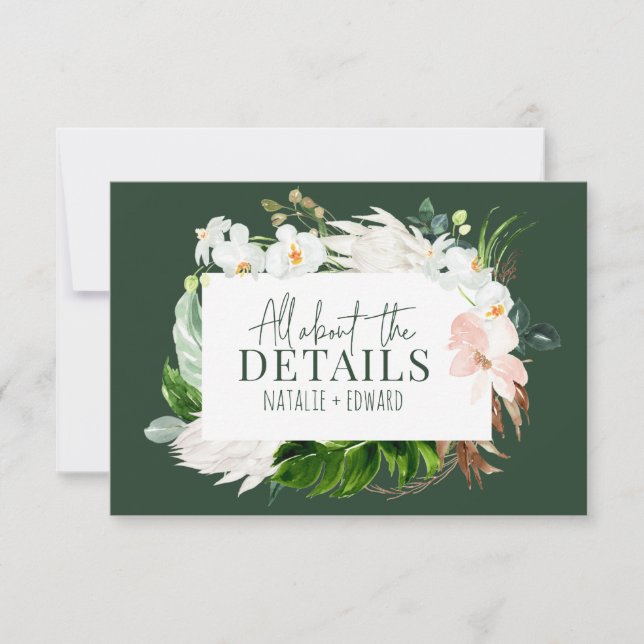 Tarjeta de recinto floral rosa, verde azulada y or (Anverso)