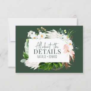 Tarjeta de recinto floral rosa, verde azulada y or