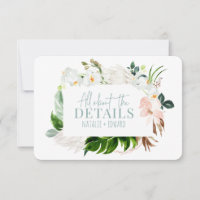 Tarjeta de recinto floral rosa, verde azulada y or