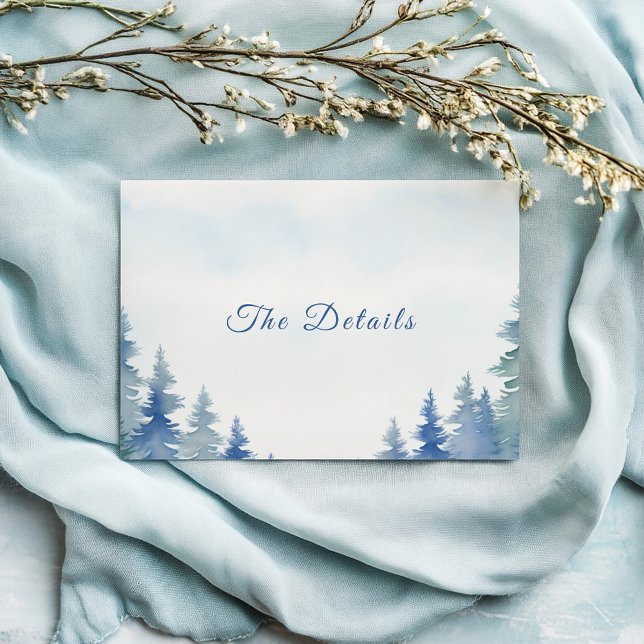 tarjeta de recinto para bodas de pinos de invierno (Pretty winter pine trees wedding enclosure card with evergreen pine tree watercolor)