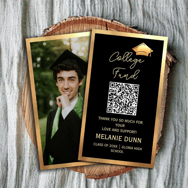 Tarjeta de recinto para graduación de fondos unive (College fund graduation enclosure card #qrcode #collegefund #thankyoucard #classof2025 #zazzlemade)
