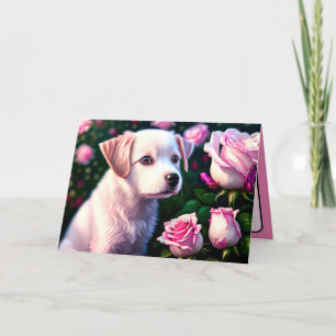Tarjeta De Recogida De Perro Blanco Y Rosa