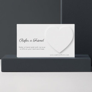 Tarjeta De Recomendación 3.ª sombra de corazón blanco minimalista