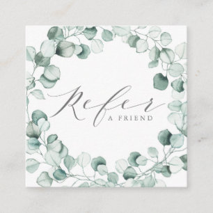 Tarjeta De Recomendación Acuarela Dusty Blue Eucalyptus Wreath Business