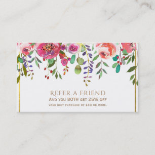 Tarjeta De Recomendación Acuarela Floral Flores Modernas Recomienda a un Am
