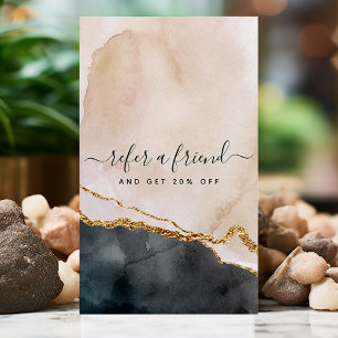 Tarjeta De Recomendación Acuarela Rosada Black Gold Marble Business