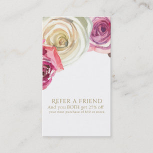 Tarjeta De Recomendación Acuarela Rosas Rosadas Blancas Floral Recomienda u