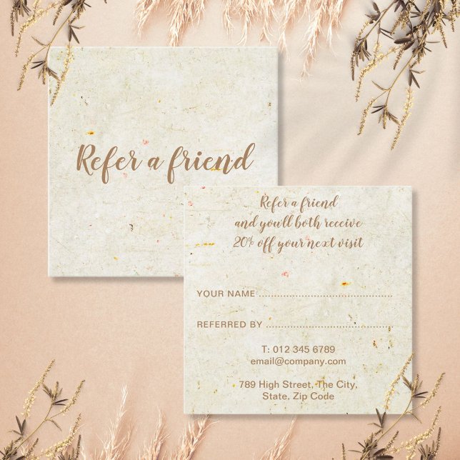 Tarjeta De Recomendación Antique Rústico Boho Elegante Script (Antique Rustic Boho Elegant Script Referral Card)