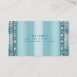 Tarjeta De Recomendación Aqua Azul Teal & Diamante Plateado Bling Recomiend
