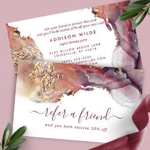 Tarjeta De Recomendación Arte moderno púrpura y dorado con tinta acuarela l