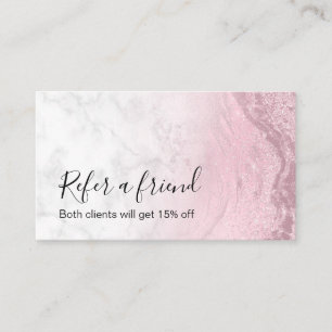 Tarjeta De Recomendación Artista de maquillaje de mármol purpurina rosa ros