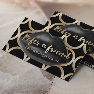 Tarjeta De Recomendación Artista de maquillaje negro geométrico de los